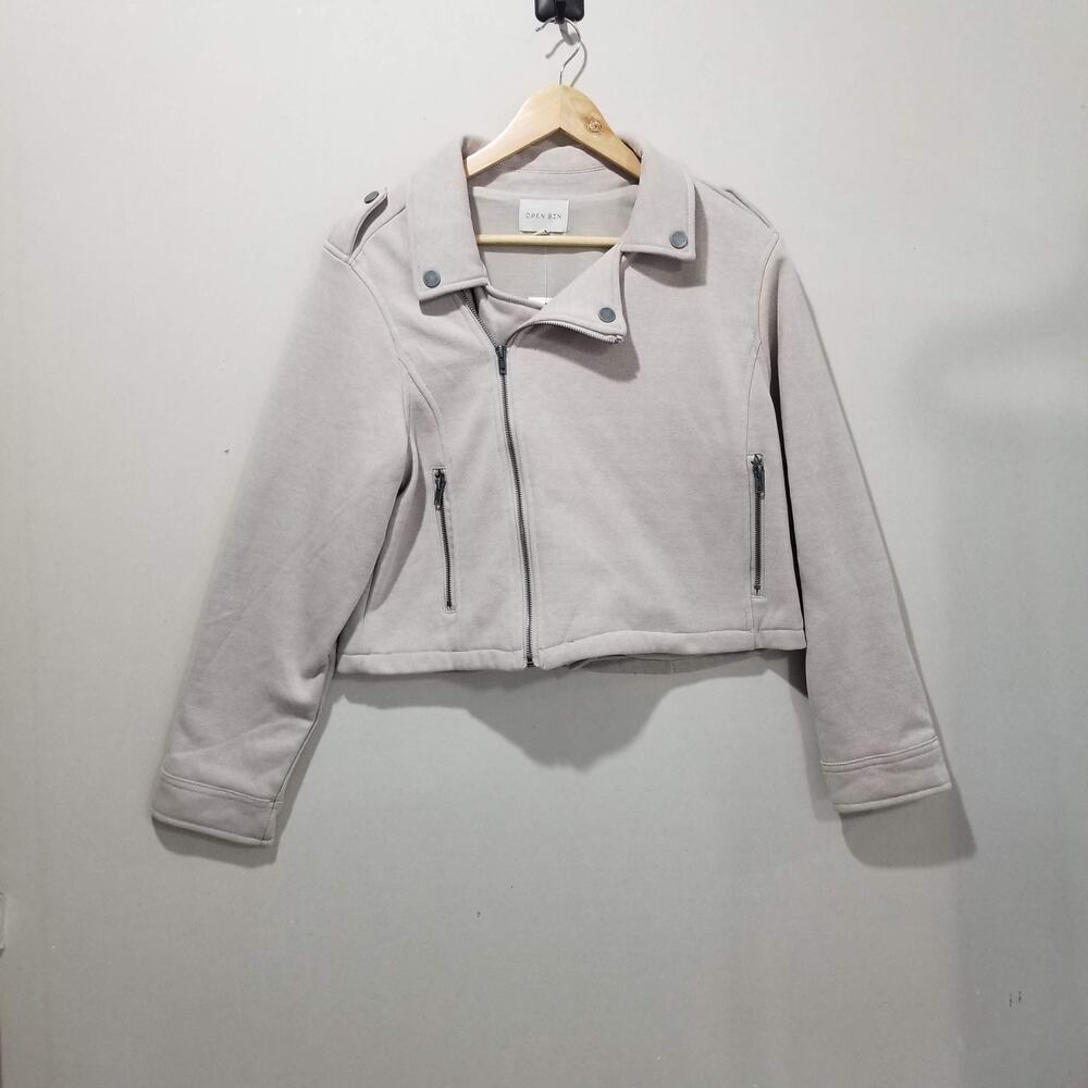 Open SZN Jacket Womens Large Natural Asymmetrical Zip Moto Biker Buckle BK15307